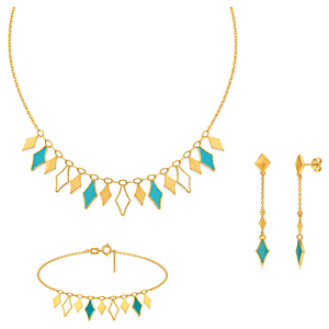18K Gold Half Set with Delicate Colorful Designs