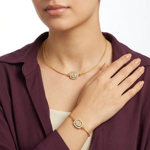 18K Gold Half Set with Studded Design