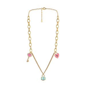 18K Gold Necklace with Various Colorful Pendants