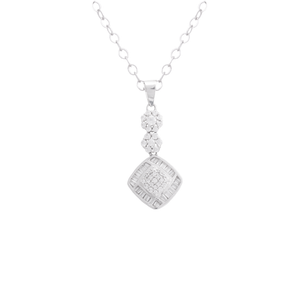 18K White Gold Pendant with Square Floral Design