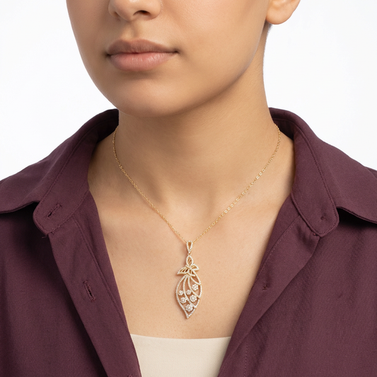 18K Gold Pendant with Leaf Design