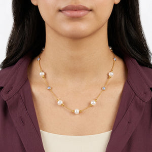 18K Gold Necklace Delicate Pearl Design