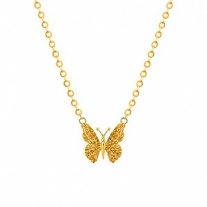 21K Gold Necklace with Textured Butterfly Pendant