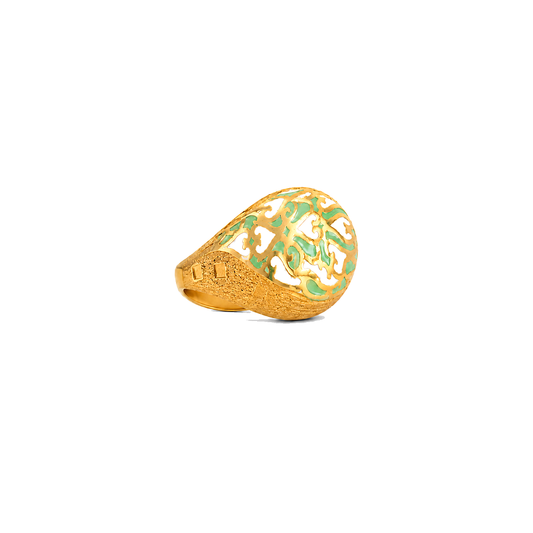 18K Gold Ring with Ornamentation Design In Colorful
