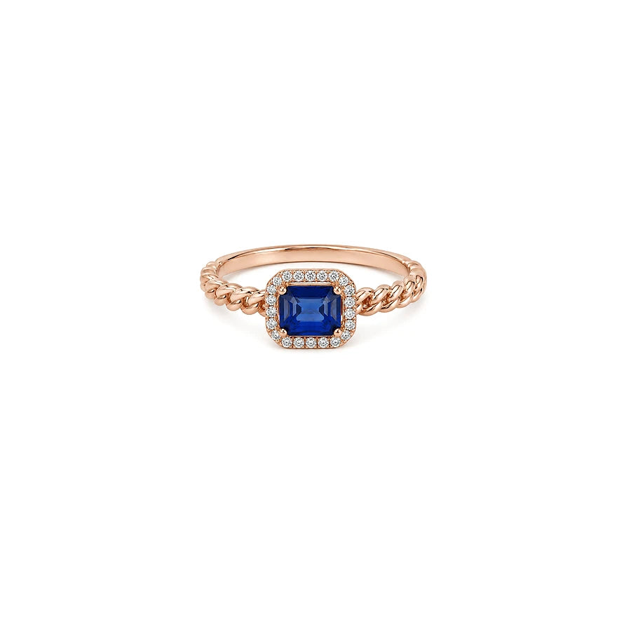 18K Gold Ring with Paved Stone Design In Blue