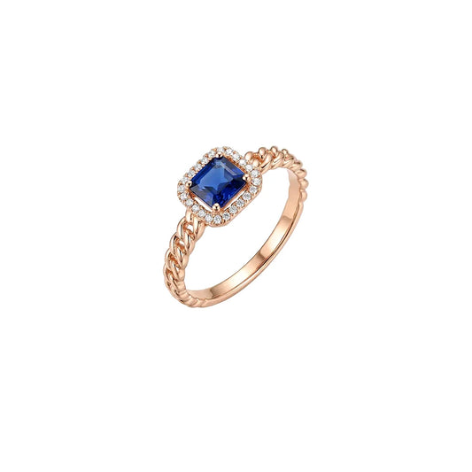 18K Gold Ring with Paved Stone Design In Blue