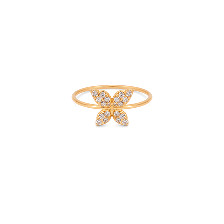 18K Gold Ring with Smiling Butterfly Shiny Stones Design