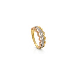 18K Gold Ring with Paved Braided Design