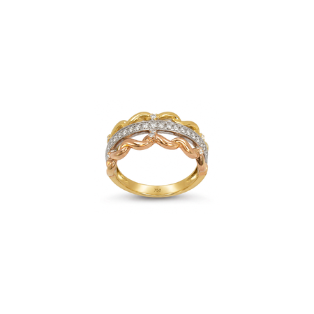 18K Gold Ring with Paved Braided Design