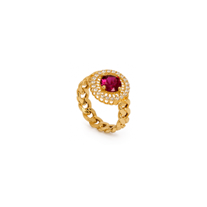 18K Gold Ring with Safwa Gemstone Design In Red