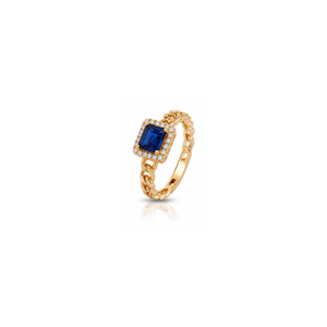 18K Gold Ring with Square Gemstone Design In Blue