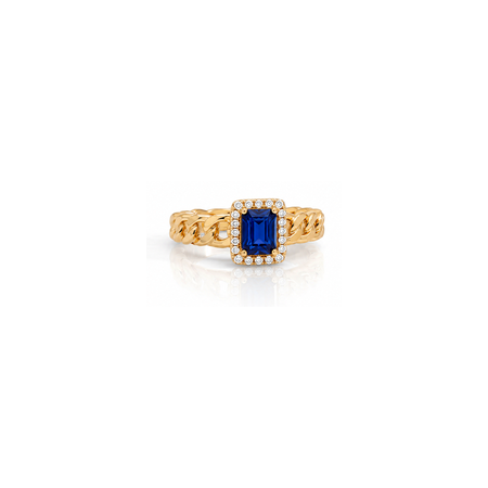 18K Gold Ring with Square Gemstone Design In Blue