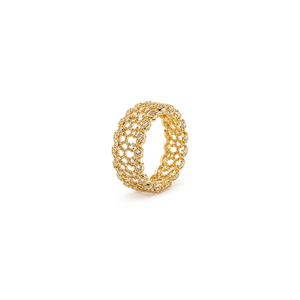 18K Gold Ring with Pearl Beads Twisted Design