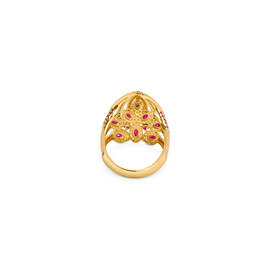 18K Gold Ring with Twisted Band and Pearl Beads Design