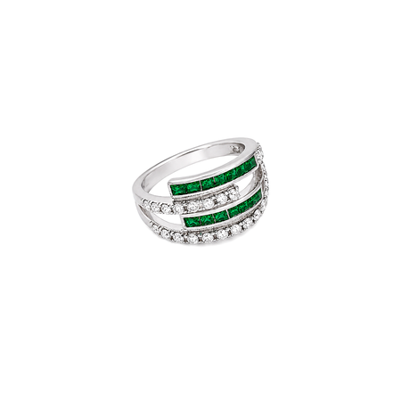 18K White Gold Ring with Interlocking Gemstones Design In Colorful