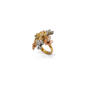 18K Gold Ring with Rose Bouquet Gemstones Design