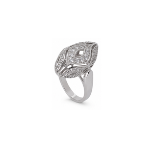 18K White Gold Ring with Almond Gemstones Design