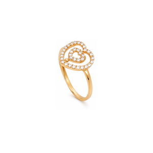 18K Gold Ring with Belbeter Paved Double Heart Design