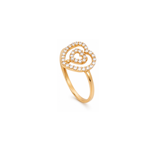 18K Gold Ring with Belbeter Paved Double Heart Design