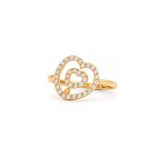 18K Gold Ring with Belbeter Paved Double Heart Design