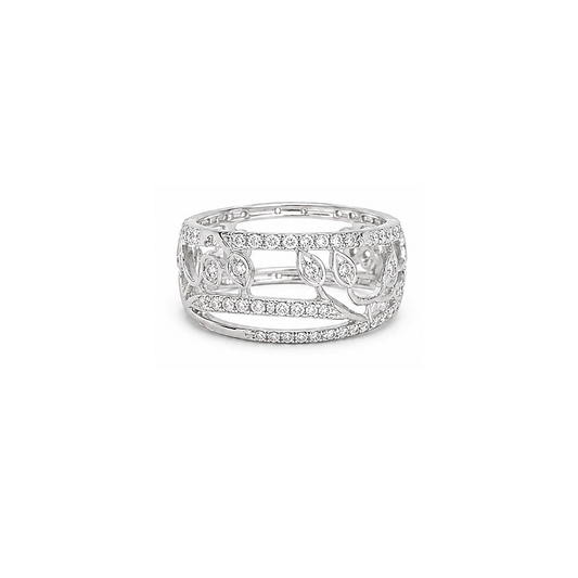 18K White Gold Ring with Ornate Design
