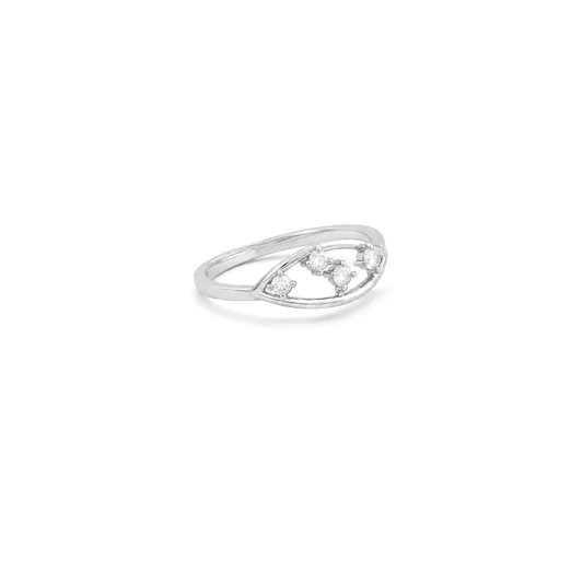 18K White Gold Ring with Open Shining Gemstones Design