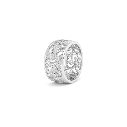 18K White Gold Ring with Ornate Design