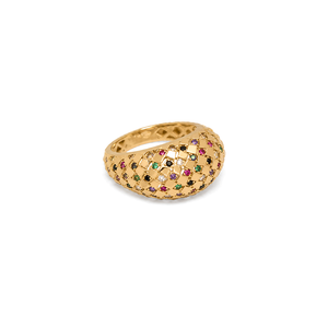 18K Gold Ring with Colorful Ornate Design