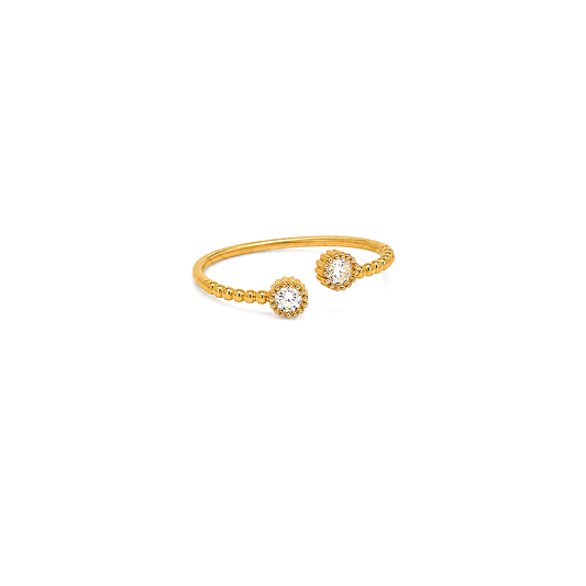 18K Gold Ring with Open Shining Gemstones On Both Ends Design