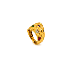 18K Gold Ring with Ornate Gemstones Design In Colorful