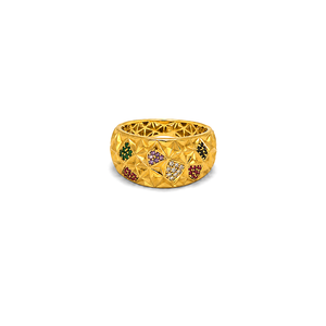 18K Gold Ring with Colorful Ornate Gemstones Design