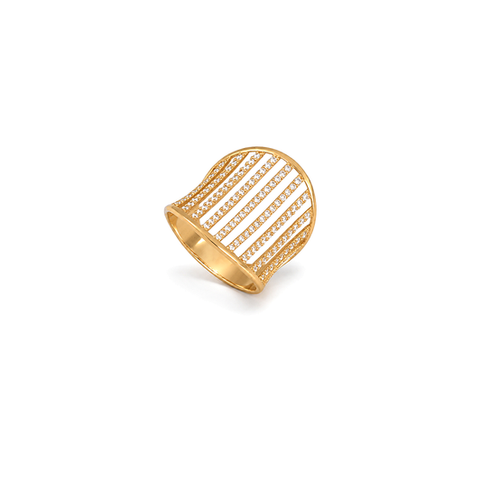18K Gold Ring with Shining Gemstones Linear Design