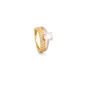 18K Gold Ring with Large Central Gemstones Design In White