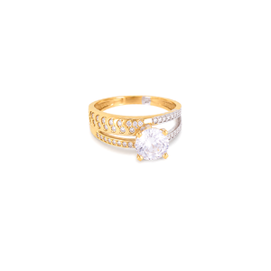 18K Gold Ring with White Large Central Gemstones Design
