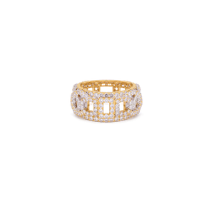 18K Gold Ring with Interlocking Gemstones Design