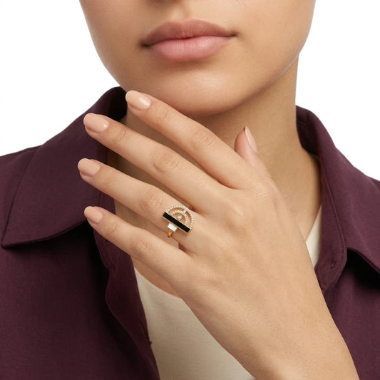 18K Gold Ring with Color Design In Black
