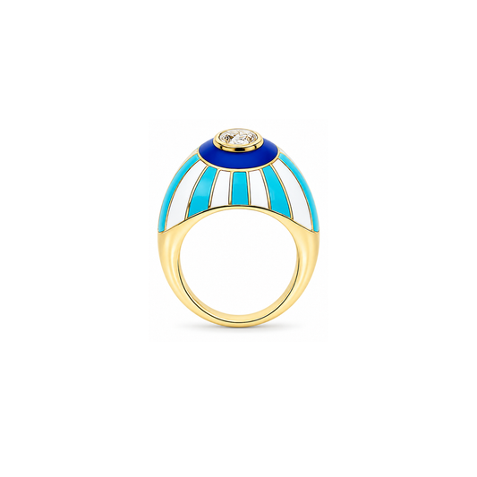 18K Gold Ring with Shades Colors Design In Blue