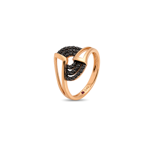 18K Gold Ring with Stone Design In Black