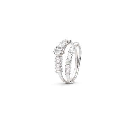 18K White Gold Ring with Twins Shiny Stones Design