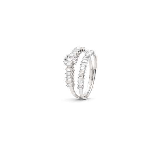 18K White Gold Ring with Twins Shiny Stones Design