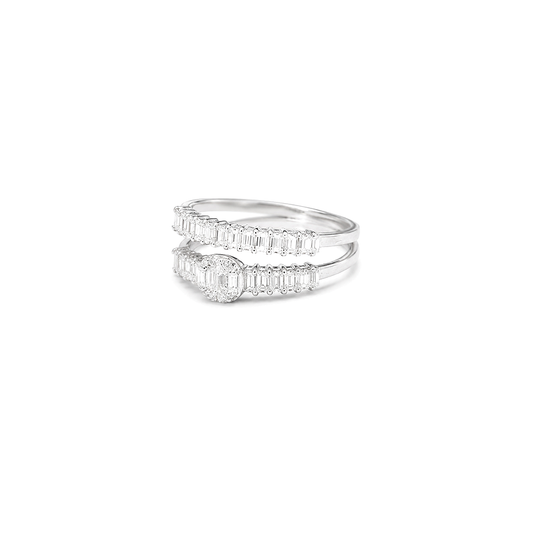 18K White Gold Ring with Twins Shiny Stones Design
