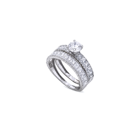 18K White Gold Ring with Twins Two Layer Shiny Stones Design