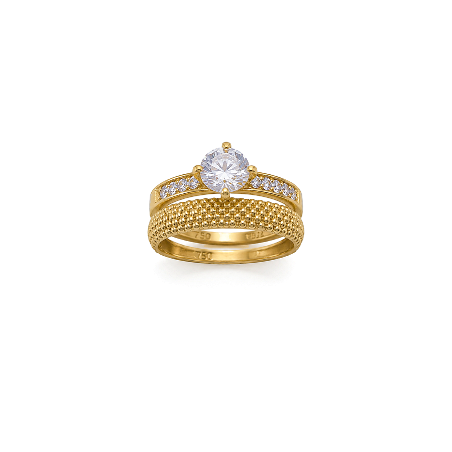 18K Gold Ring with Twins Two Layer Paved Design