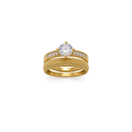 18K Gold Ring with Twins Two Layer Paved Design