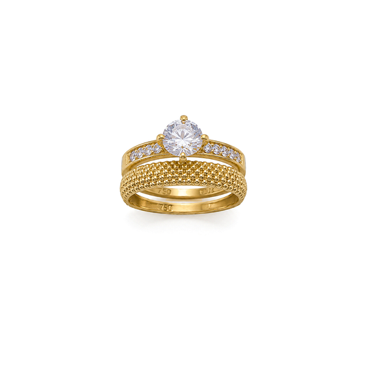 18K Gold Ring with Twins Two Layer Paved Design