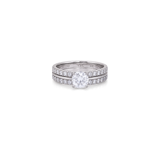 18K White Gold Ring with Twins Paved Shiny Stones Design