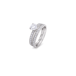 18K White Gold Ring with Twins Large Shiny Center Stone Design