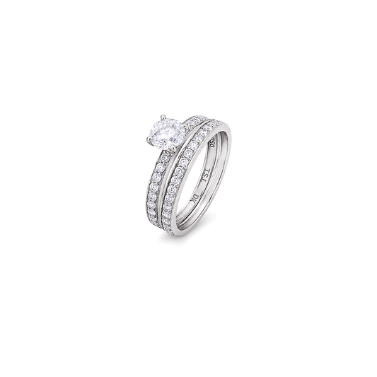 18K White Gold Ring with Twins Large Shiny Stone Design