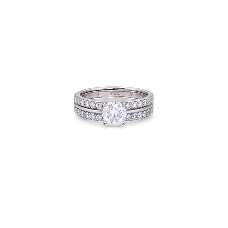 18K White Gold Ring with Twins Large Shiny Stone Design