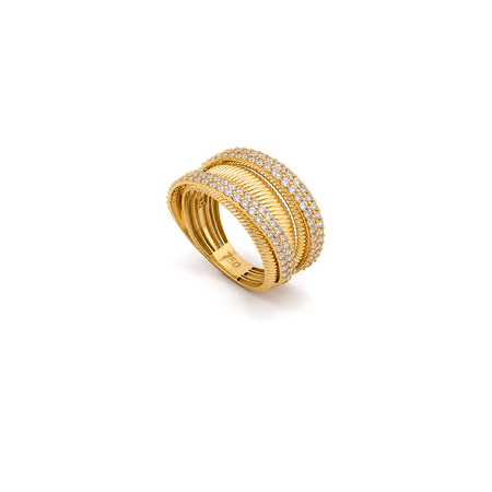 18K Gold Ring with Ribbed Engravings Design